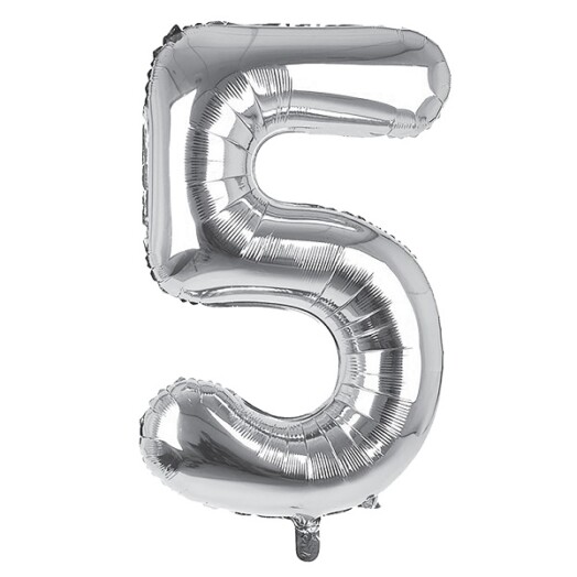 34 Inch Silver Number 5 Foil Balloon