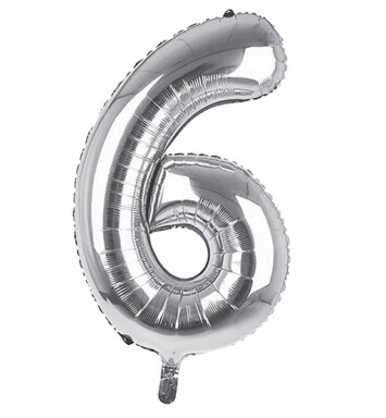 34 Inch Silver Number 6 Foil Balloon