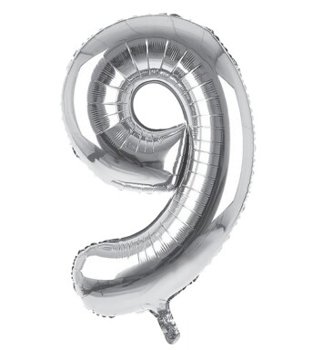 34 Inch Silver Number 9 Foil Balloon