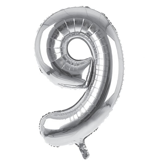 34 Inch Silver Number 9 Foil Balloon
