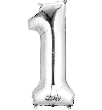 16" Mini Shape Number Balloon 1 - Silver