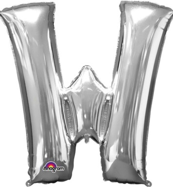Large Silver Letter W Foil Balloon
