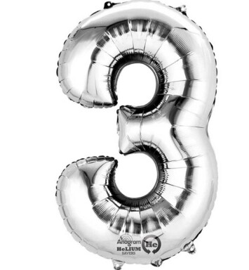 16" Mini Shape Number Balloon 3 - Silver