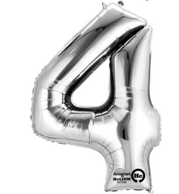 16" Mini Shape Number Balloon 4 - Silver