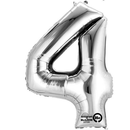 16" Mini Shape Number Balloon 4 - Silver