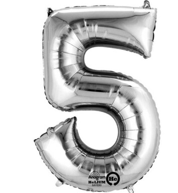 16" Mini Shape Number Balloon 5 - Silver