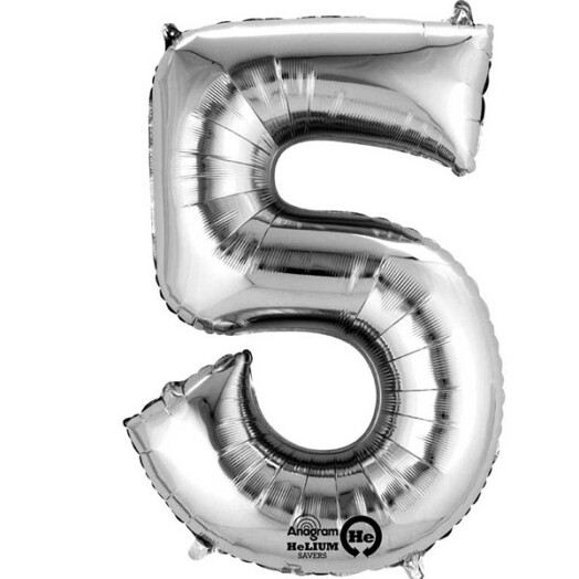 16" Mini Shape Number Balloon 5 - Silver