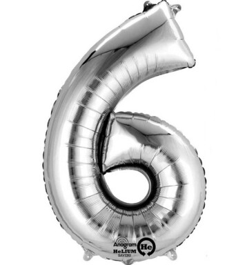 16" Mini Shape Number Balloon 6 - Silver