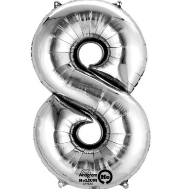16" Mini Shape Number Balloon 8 - Silver