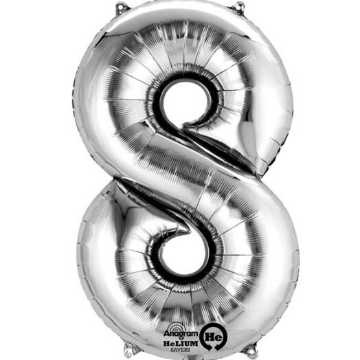 16" Mini Shape Number Balloon 8 - Silver