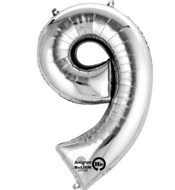 16" Mini Shape Number Balloon 9 - Silver