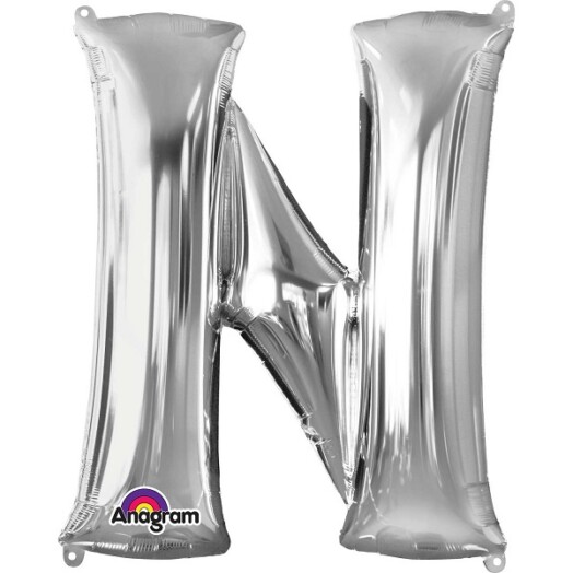 Large Silver Letter N Foil Balloon