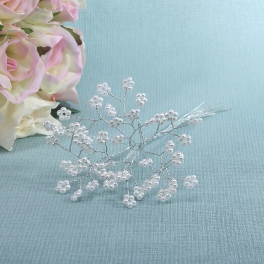 White Pearl Spray on Silver Wire