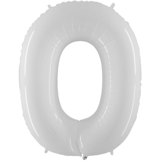 40 Inch Shiny White Number 0 Foil Balloon