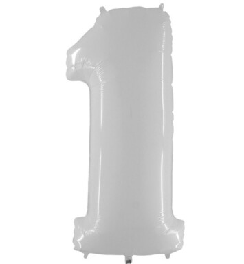 40 Inch Shiny White Number 1 Foil Balloon