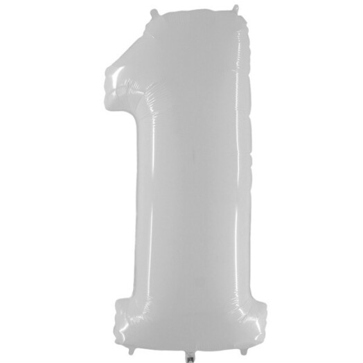 40 Inch Shiny White Number 1 Foil Balloon