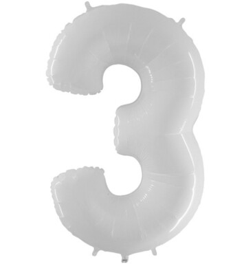 40 Inch Shiny White Number 3 Foil Balloon