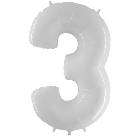 40 Inch Shiny White Number 3 Foil Balloon