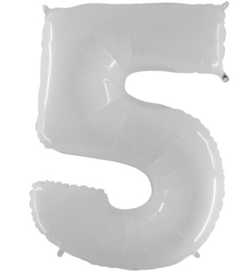 40 Inch Shiny White Number 5 Foil Balloon
