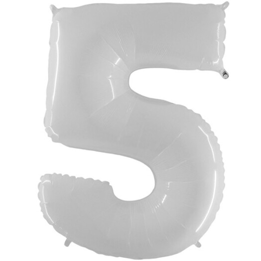 40 Inch Shiny White Number 5 Foil Balloon
