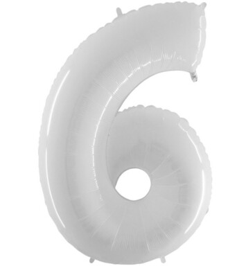 40 Inch Shiny White Number 6 Foil Balloon