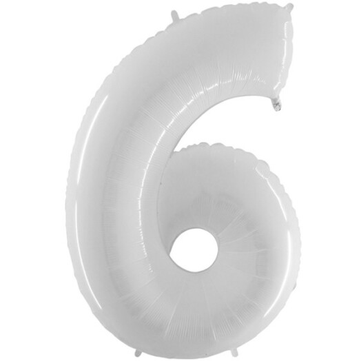 40 Inch Shiny White Number 6 Foil Balloon