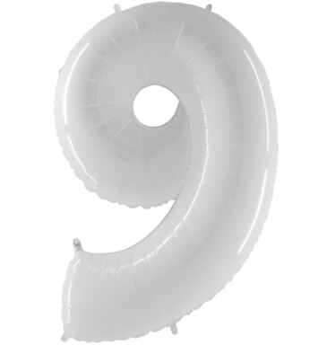 40 Inch Shiny White Number 9 Foil Balloon