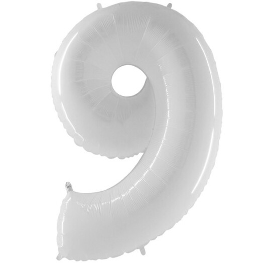 40 Inch Shiny White Number 9 Foil Balloon