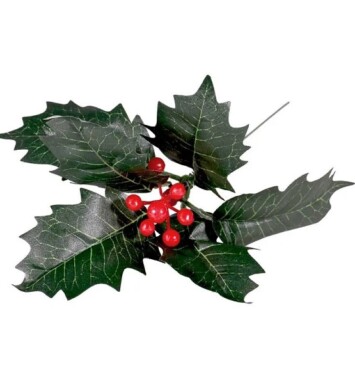 Holly Leaves with Red Berries Pick