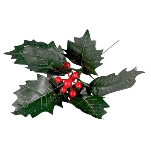 Holly Leaves with Red Berries Pick